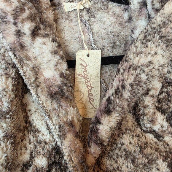 Mystree Hooded Plush Open Front Cardigan Jacket Neutral Mauve Taupe ONE SIZE - Picture 4 of 7